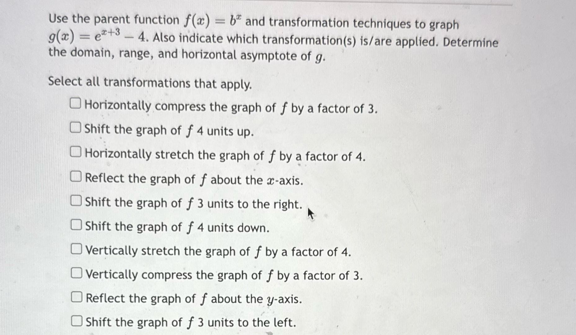 Use the parent function f(a) = b and