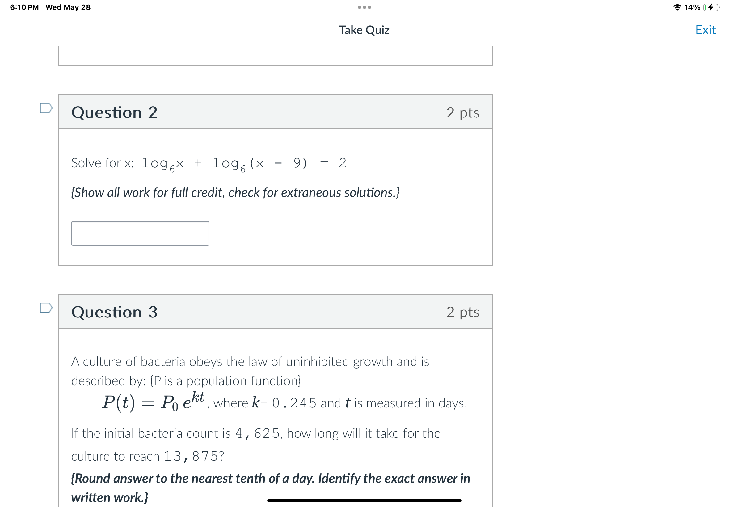 Please help me with question 2 6:10 PM Wed May 28