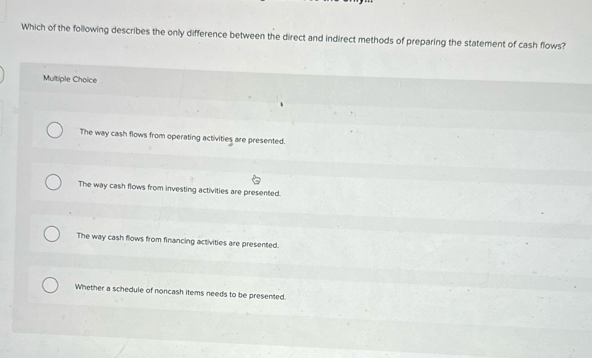 Answer question Which of the following describes