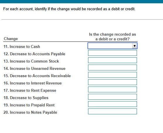 fill out For each account, identify if the change