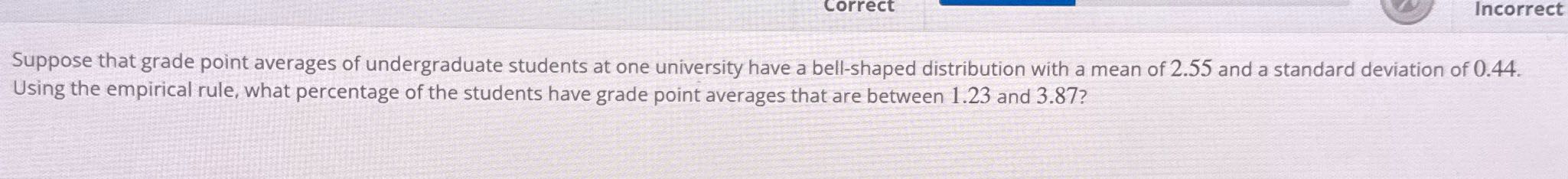 correct Incorrect Suppose that grade point