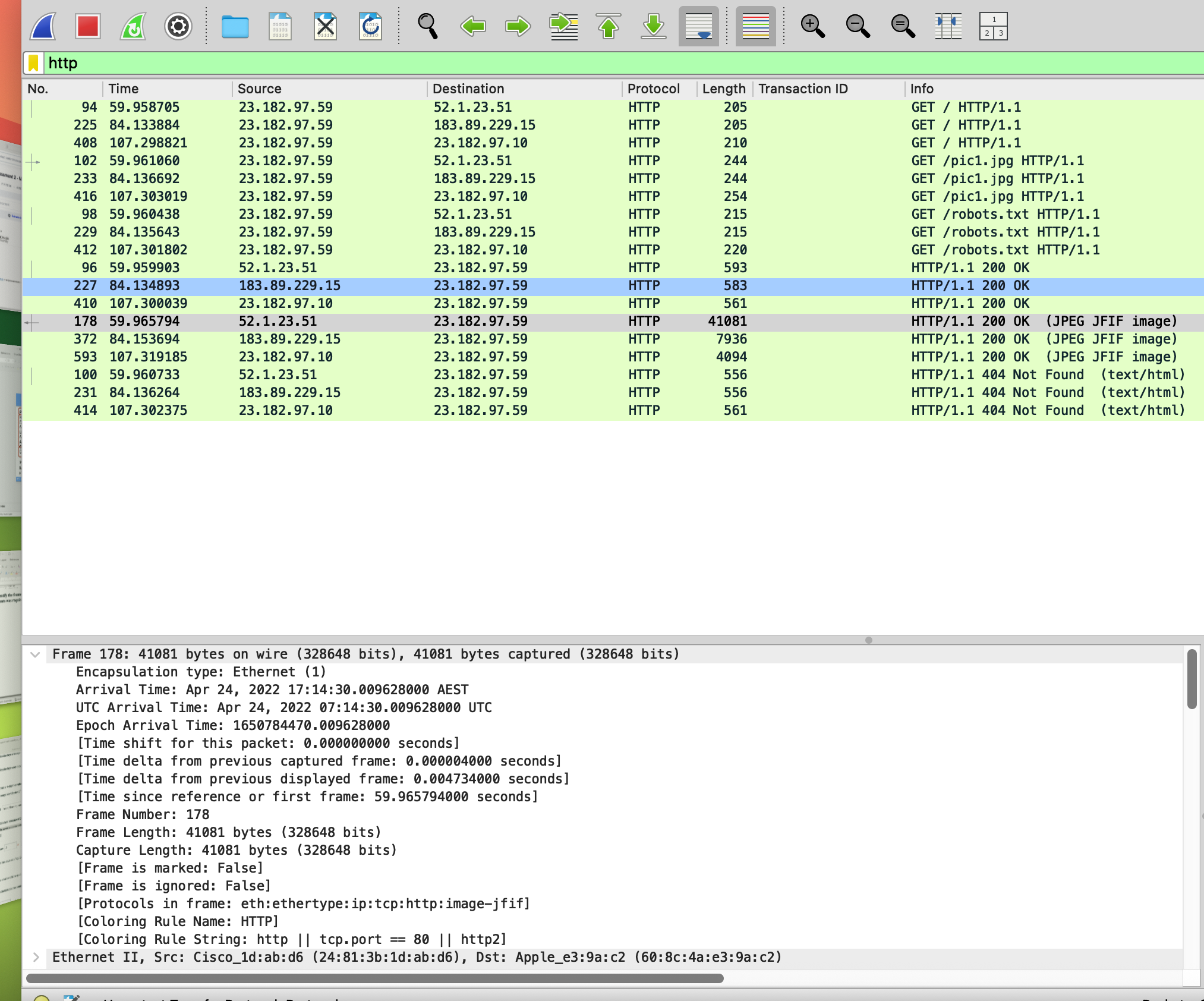 g) Identify the frame of the server response