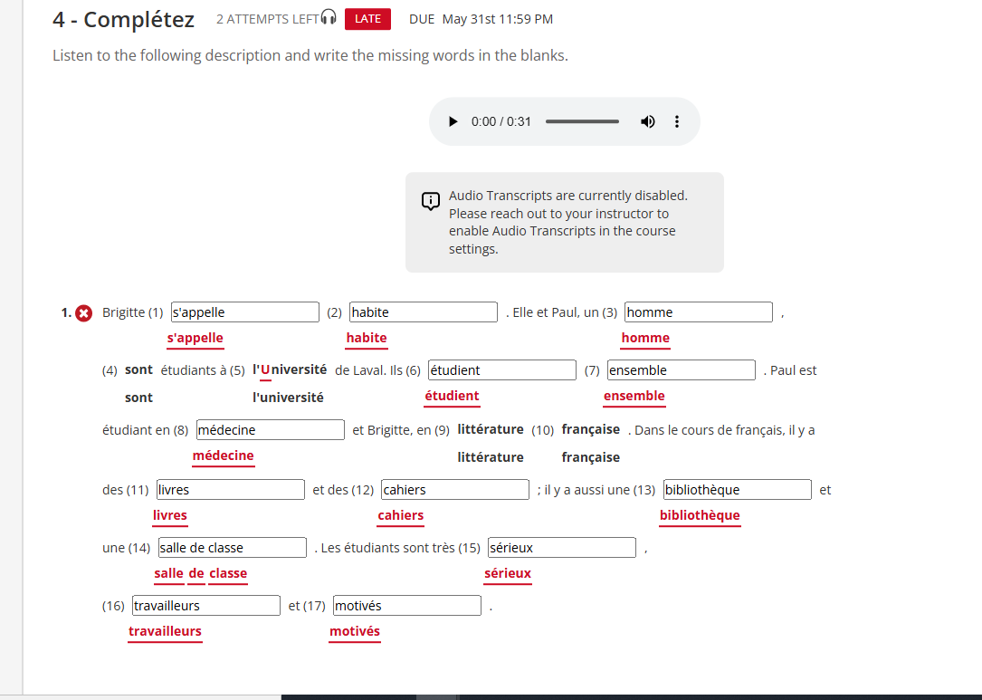 4 - Completez 2 ATTEMPTS LEFT () LATE DUE May