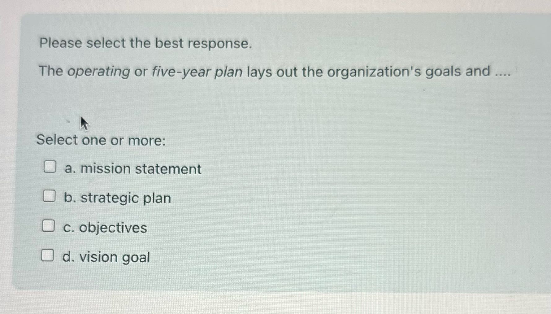 Please select the best response. The operating or