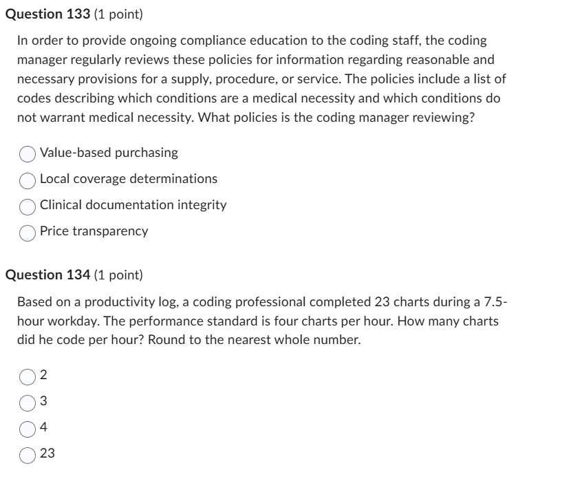 solve Question 133 (1 point) In order to provide