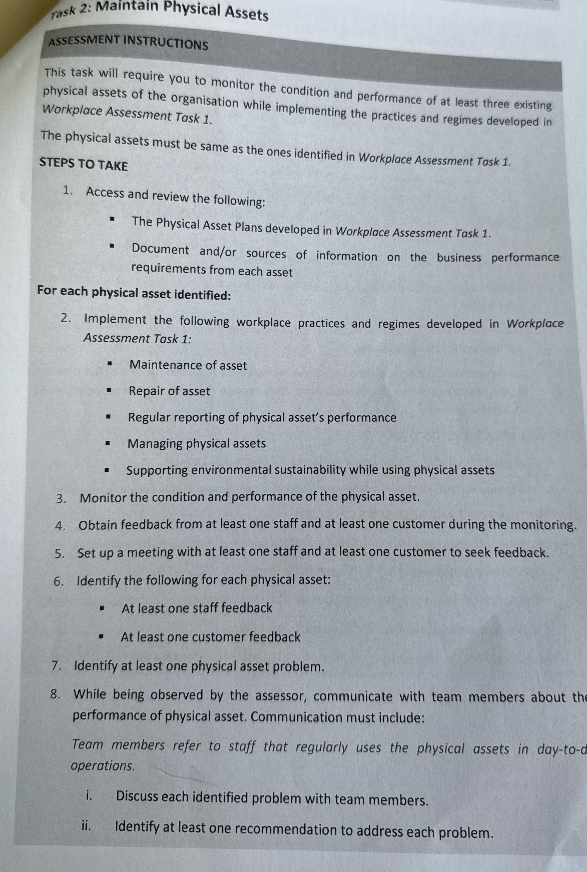 I need right answer Task 2: Maintain Physical