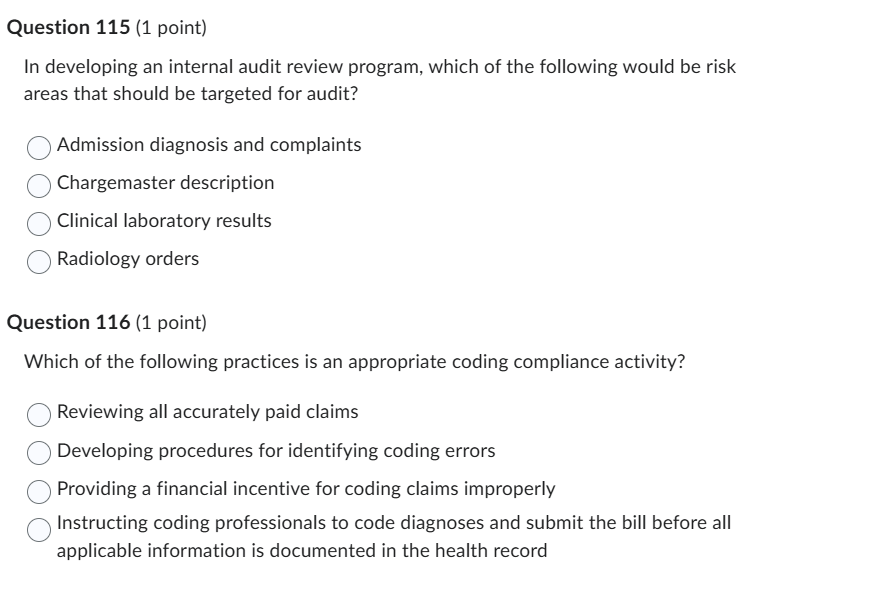 solve Question 115 (1 point) In developing an