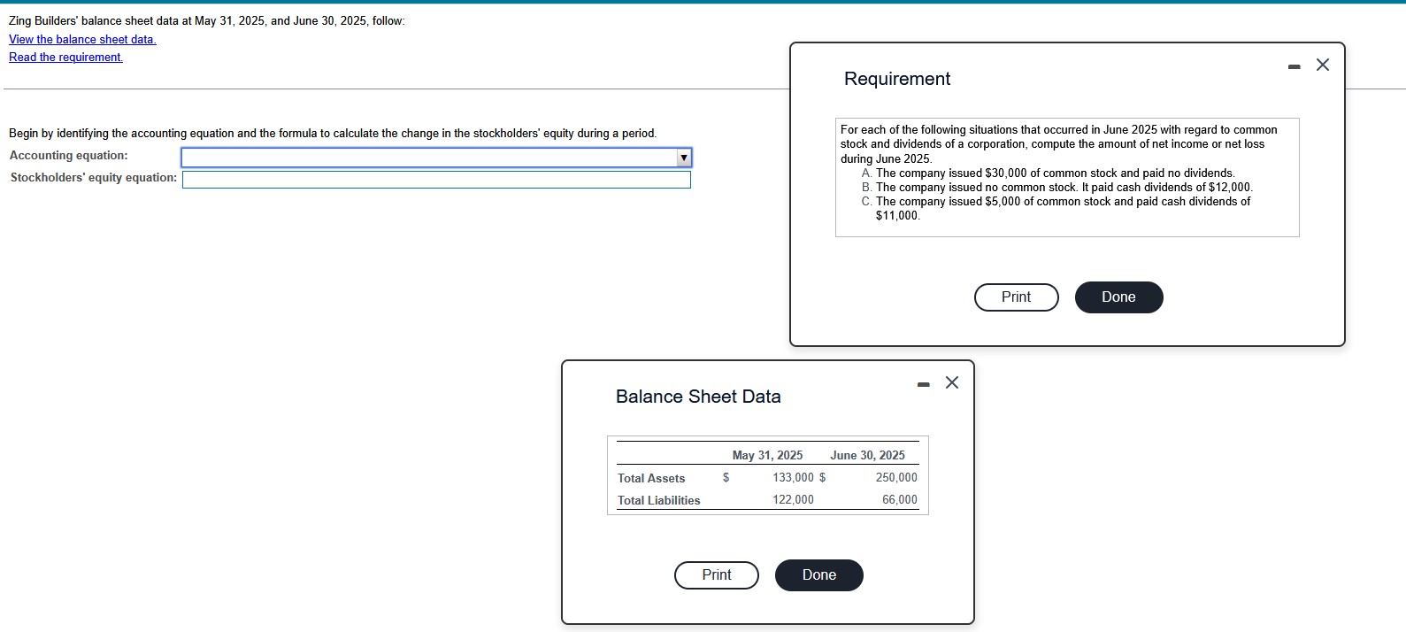 solve Zing Builders' balance sheet data at May