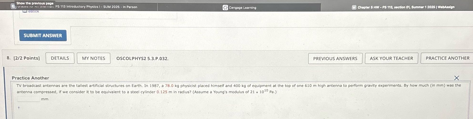 eet Se ee mee Ren OSCOLPHYS2 5.3.P.032. PREVIOUS
