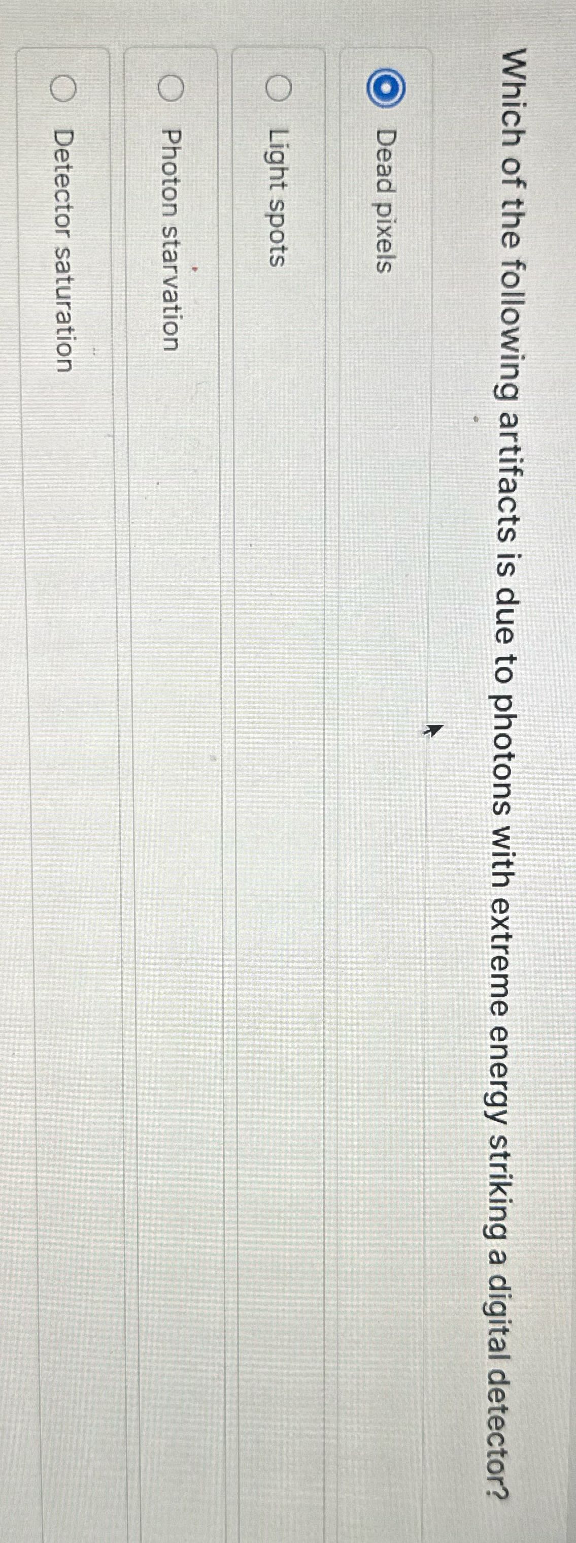 Which of the following artifacts is due to