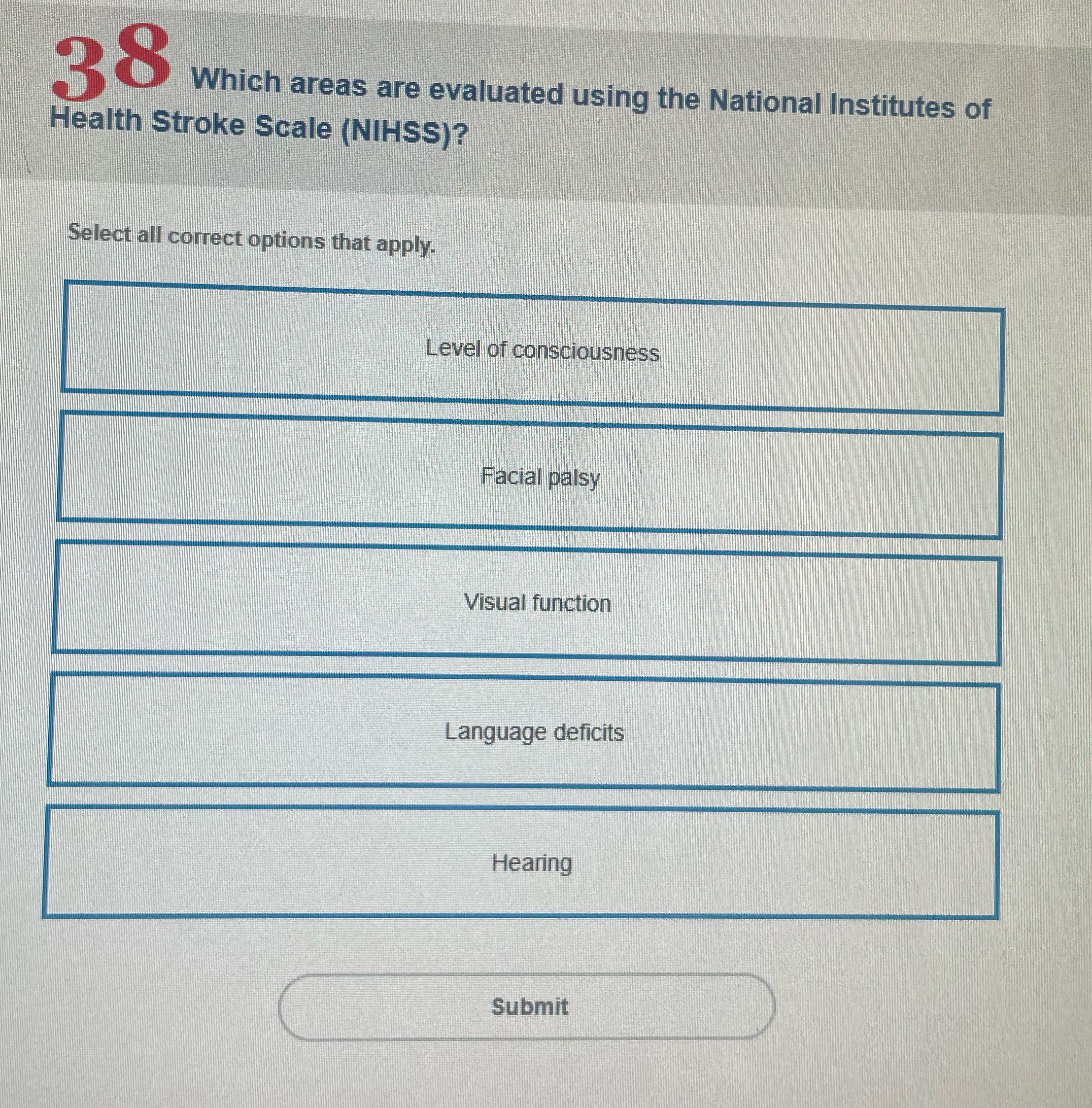 38 Which areas are evaluated using the National