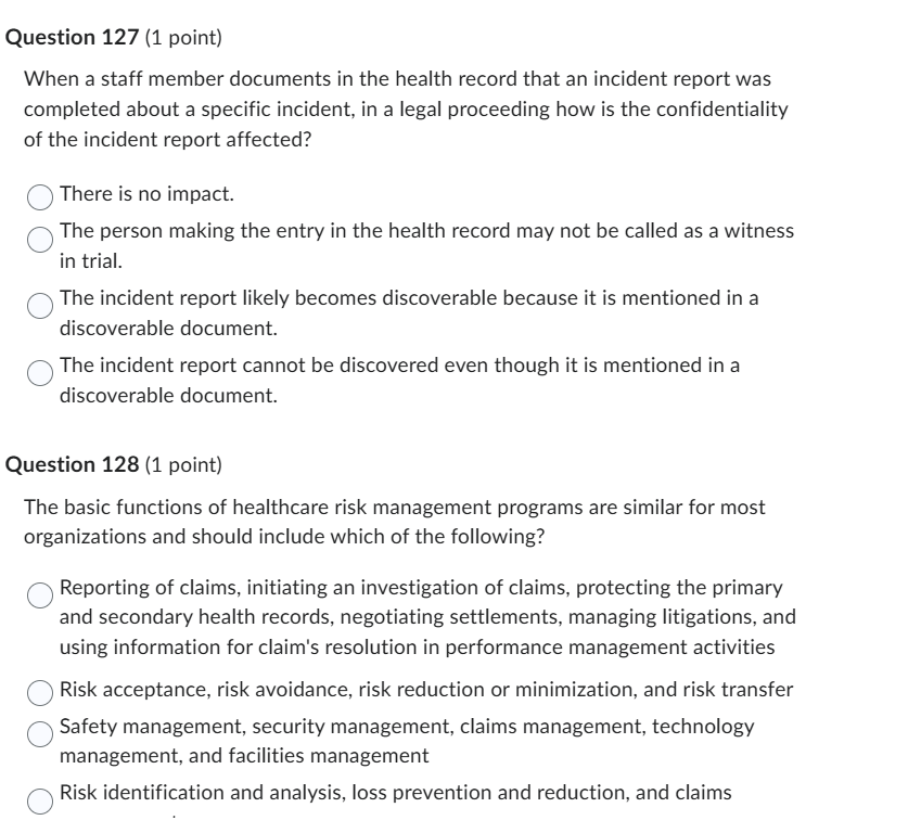 solve Question 127 (1 point) When a staff member
