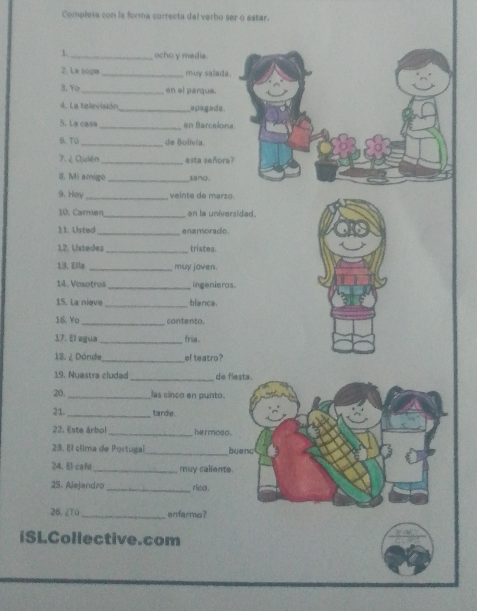 answer sheet Complete con la forma correcta del