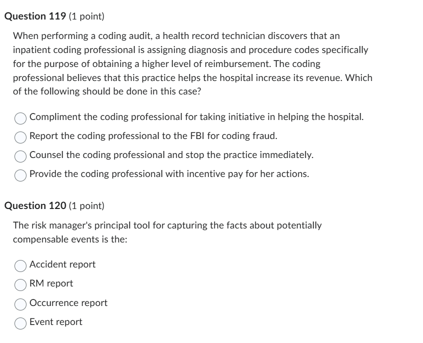 solve Question 119 (1 point) When performing a