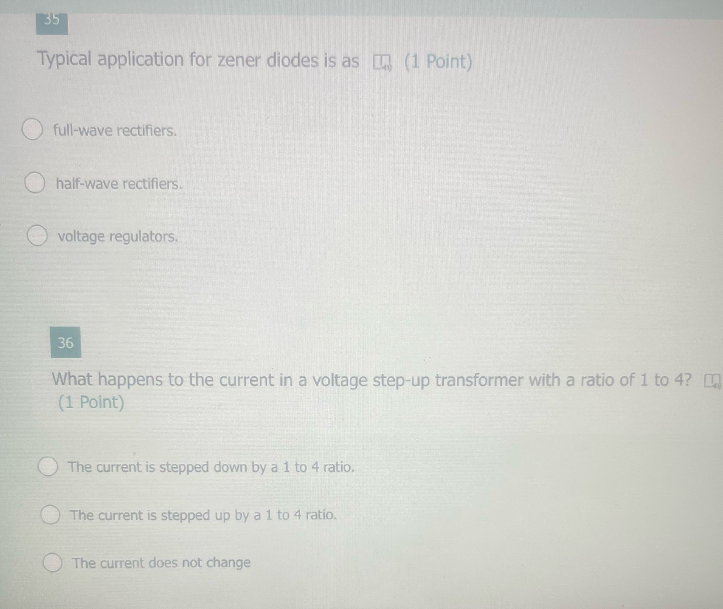 35 Typical application for zener diodes is as [,