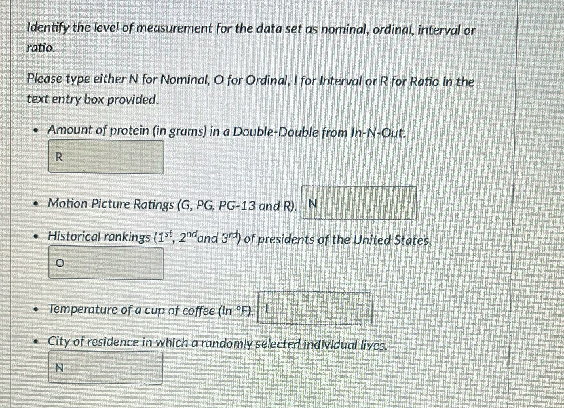 Answer? Identify the level of measurement for the