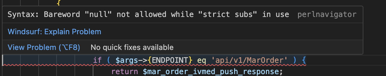 what is this error ? Syntax: Bareword "null" not