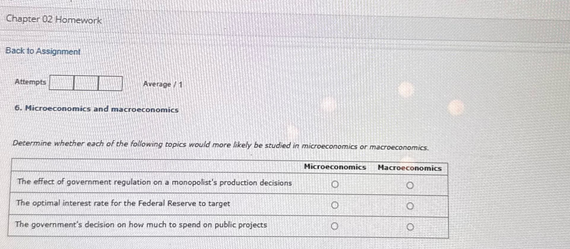 Chapter 02 Homework Back to Assignment Attempts