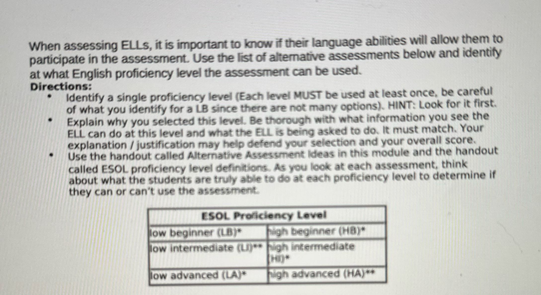 When assessing ELLs, it is important to know if