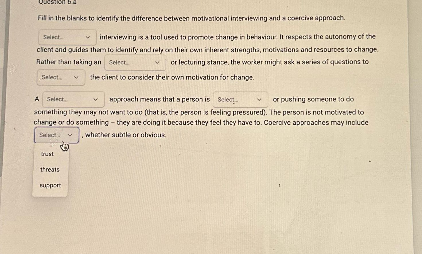 Question 6.a Fill in the blanks to identify the