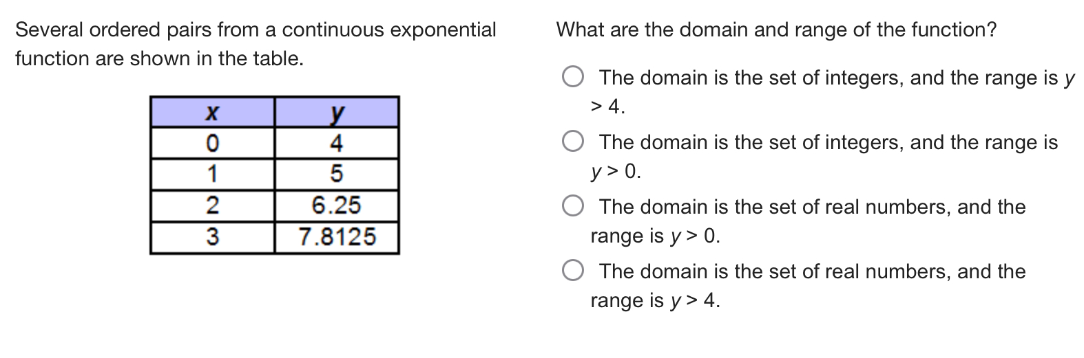 answer Several ordered pairs from a continuous