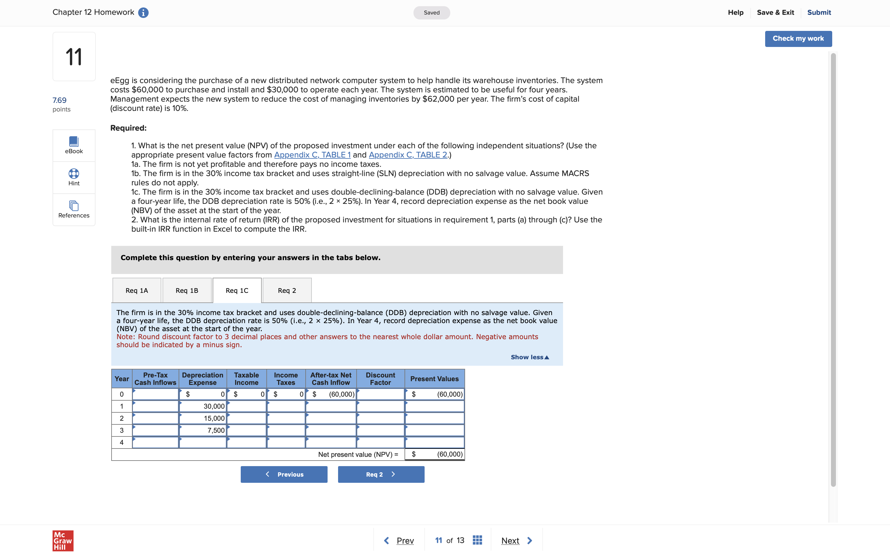 Chapter 12 Homework @ 11 769 points eBook 8 Hint