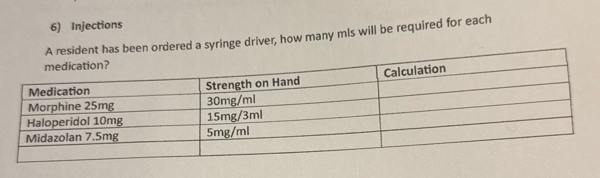6) Injections A resident has been ordered a