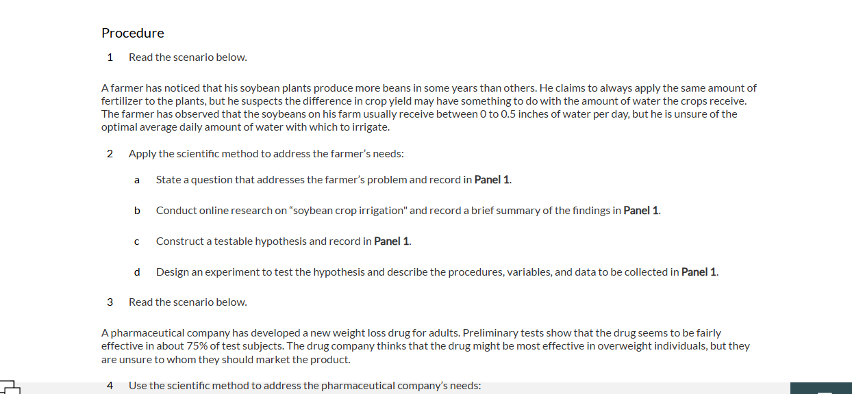 Procedure 1 = Read the scenario below. Afarmer