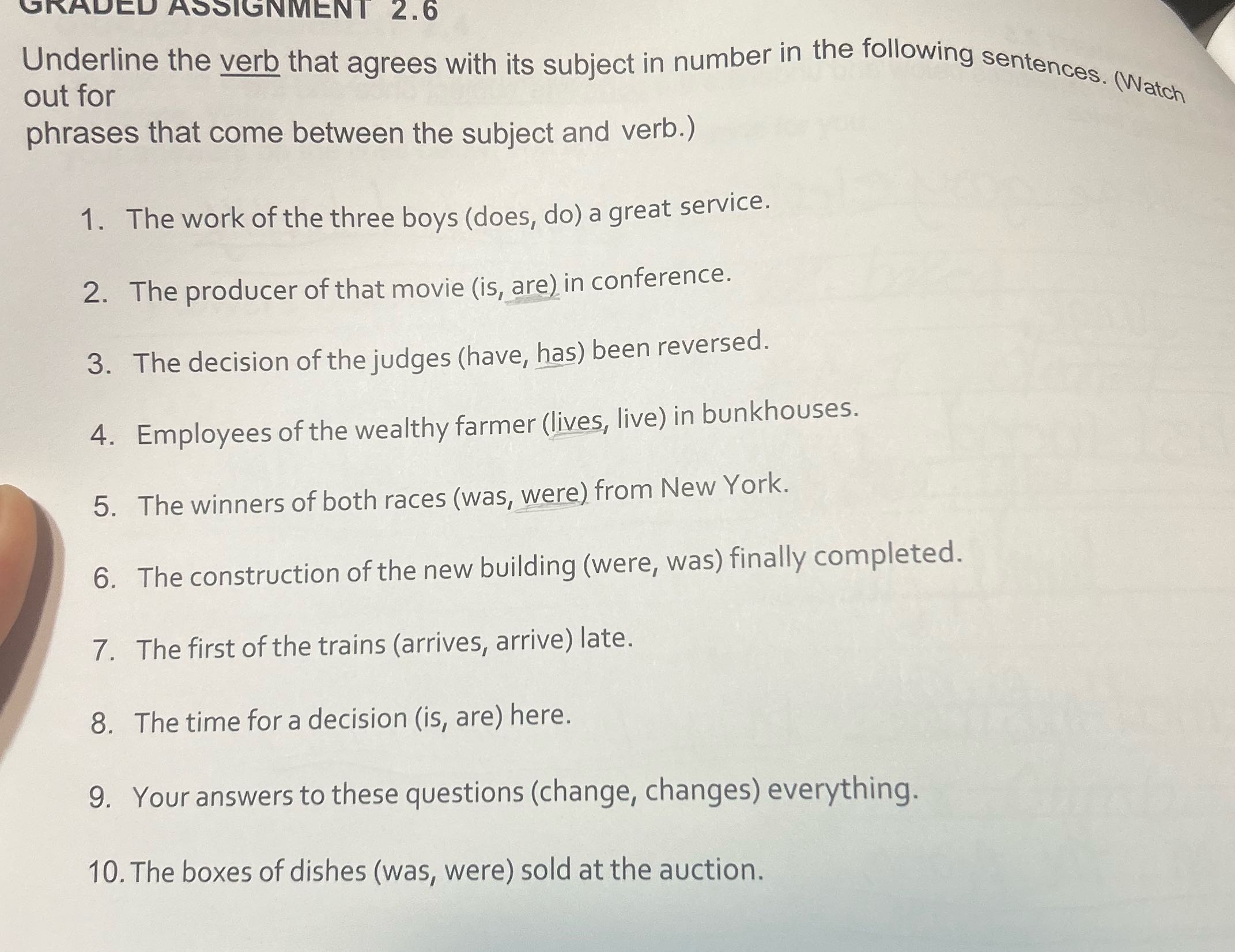 ASSIGNMENT 2.6 out for Underline the verb that