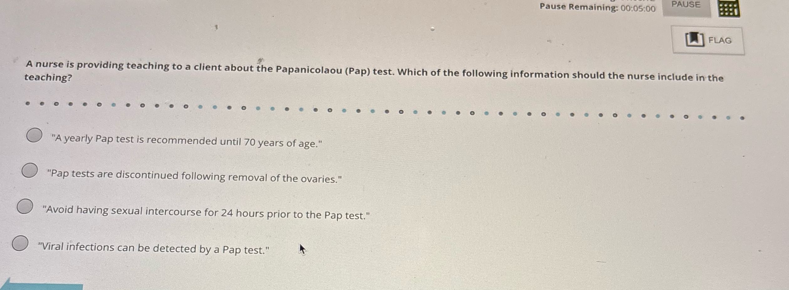 Pause Remaining: 00:05:00 PAUSE FLAG A nurse is