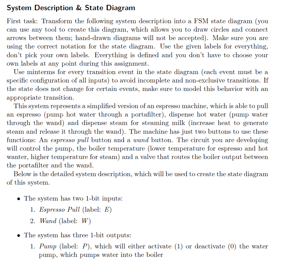 System Description & State Diagram First task: