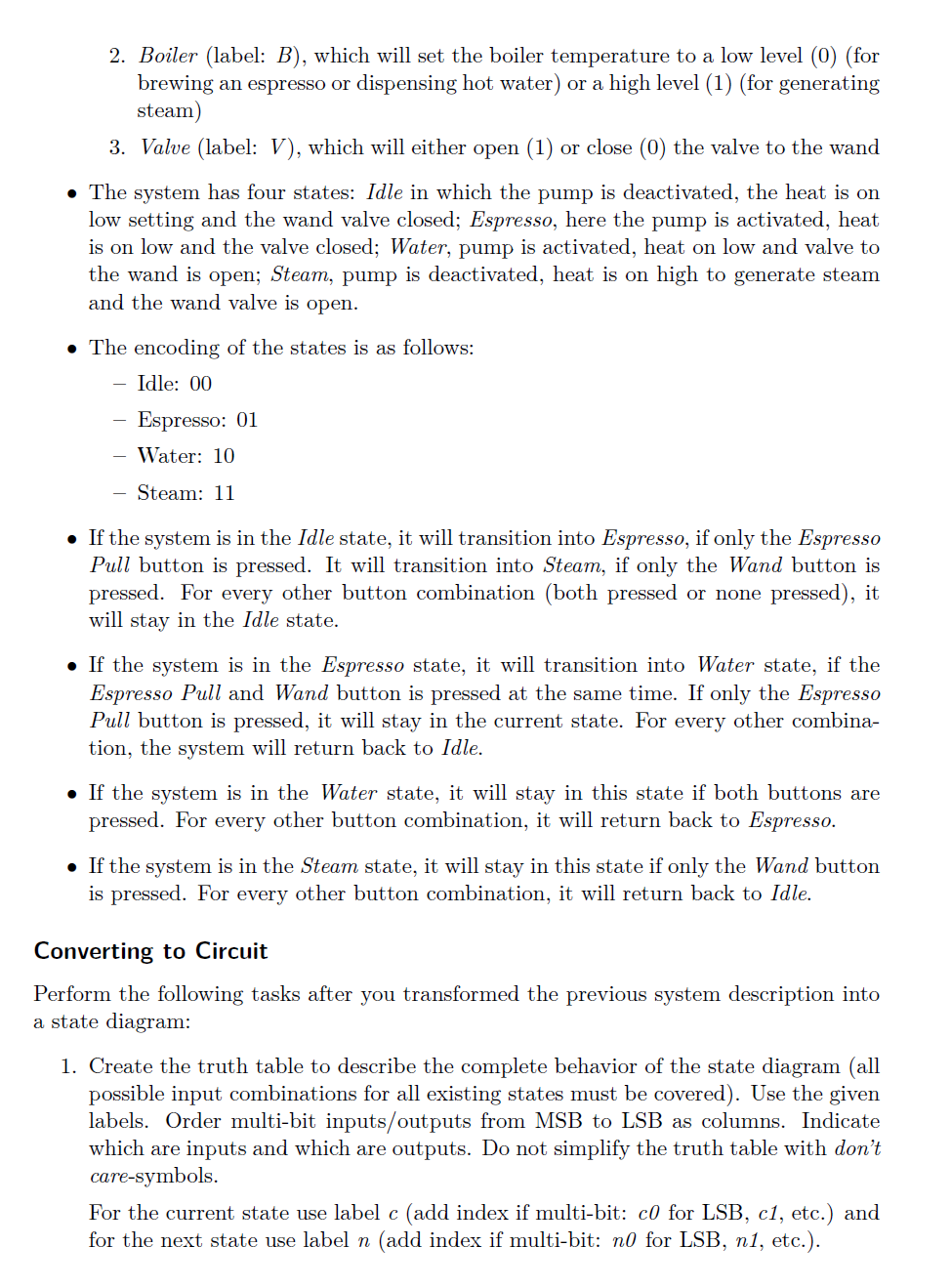 System Description & State Diagram First task: