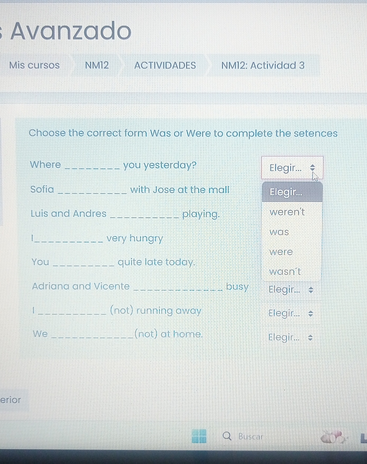 Avanzado Mis cursos NM12 ACTIVIDADES NM12: