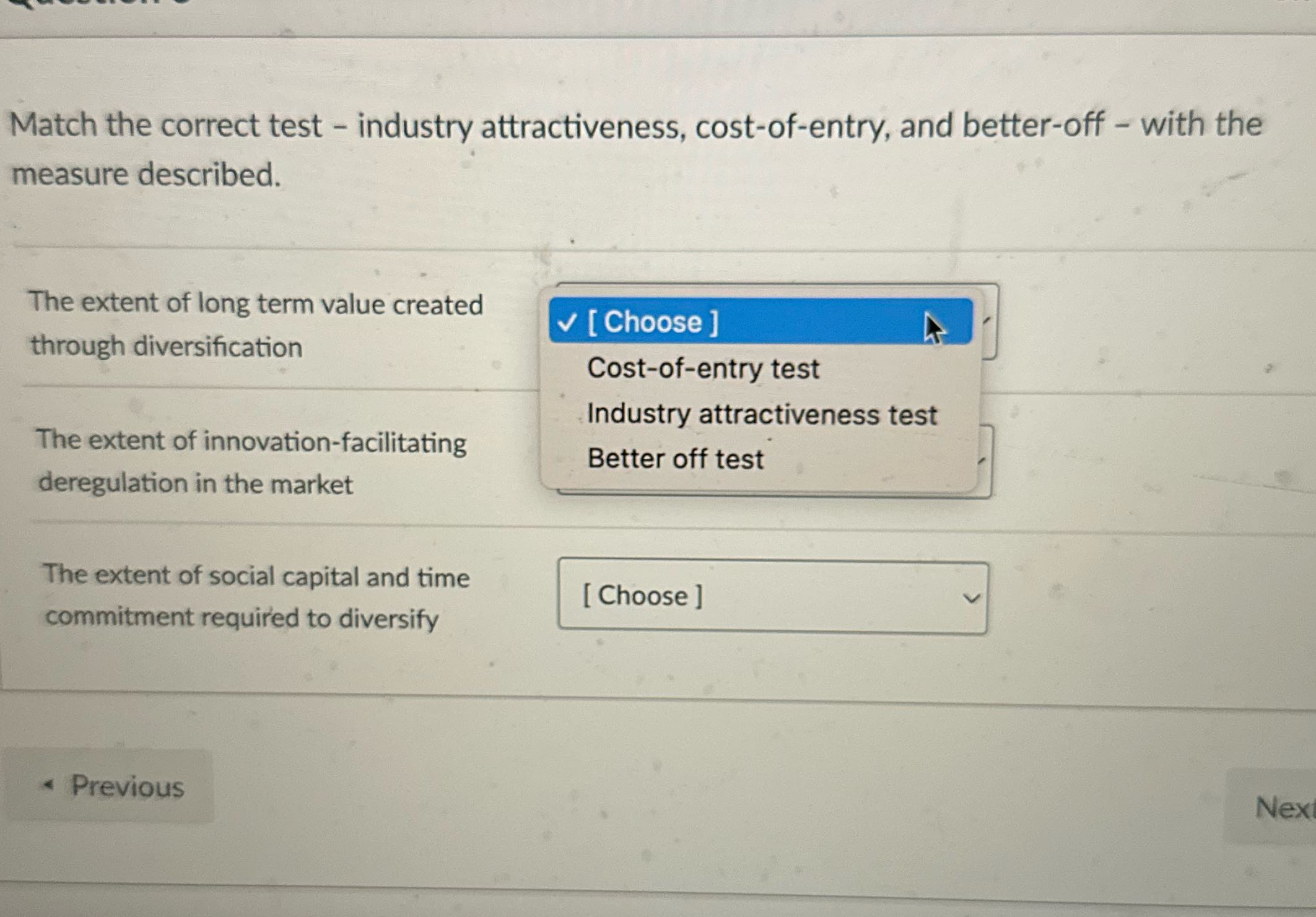 Match the correct test - industry attractiveness,