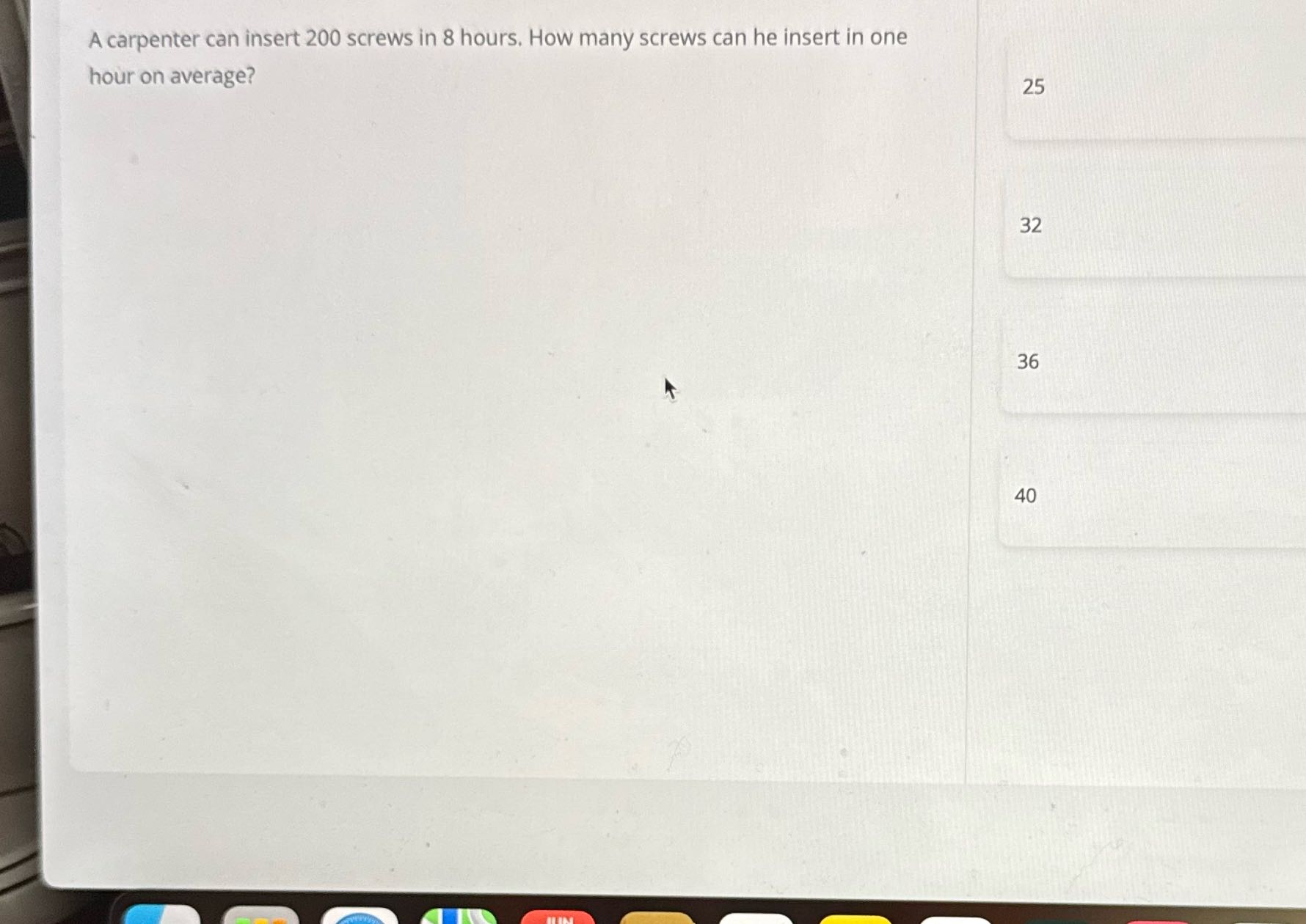 A carpenter can insert 200 screws in 8 hours, How