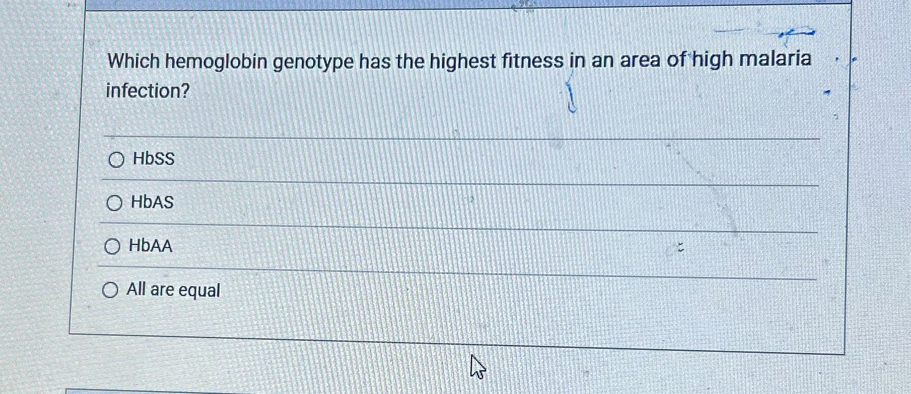 Which hemoglobin genotype has the highest fitness