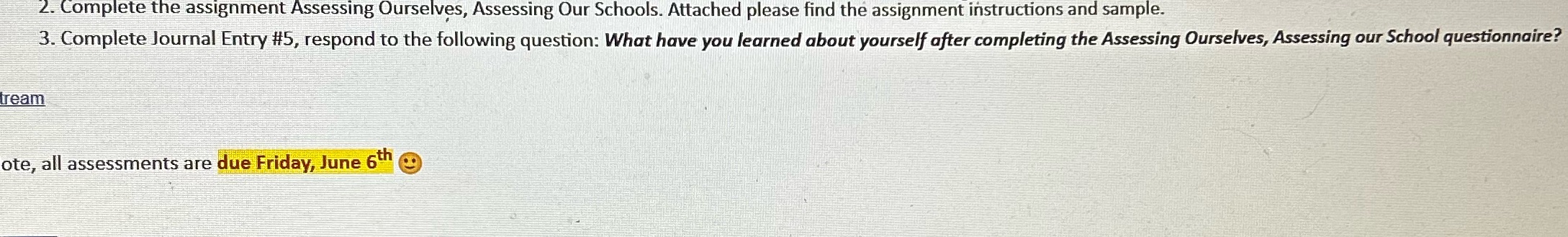 2. Complete the assignment Assessing Ourselves,