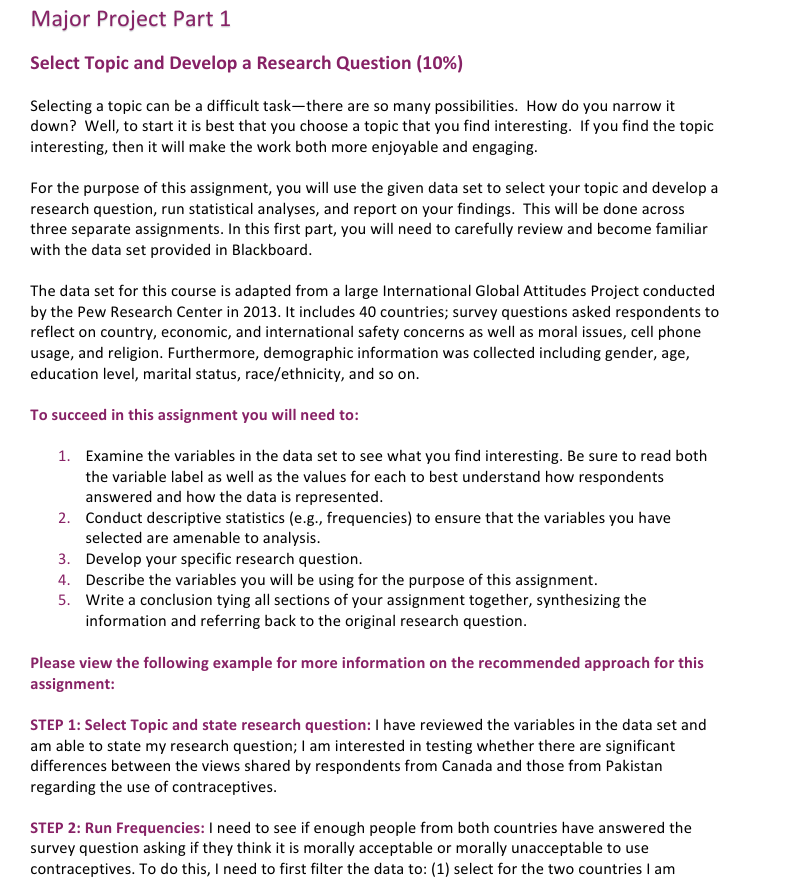 Major Project Part 1 Select Topic and Develop a