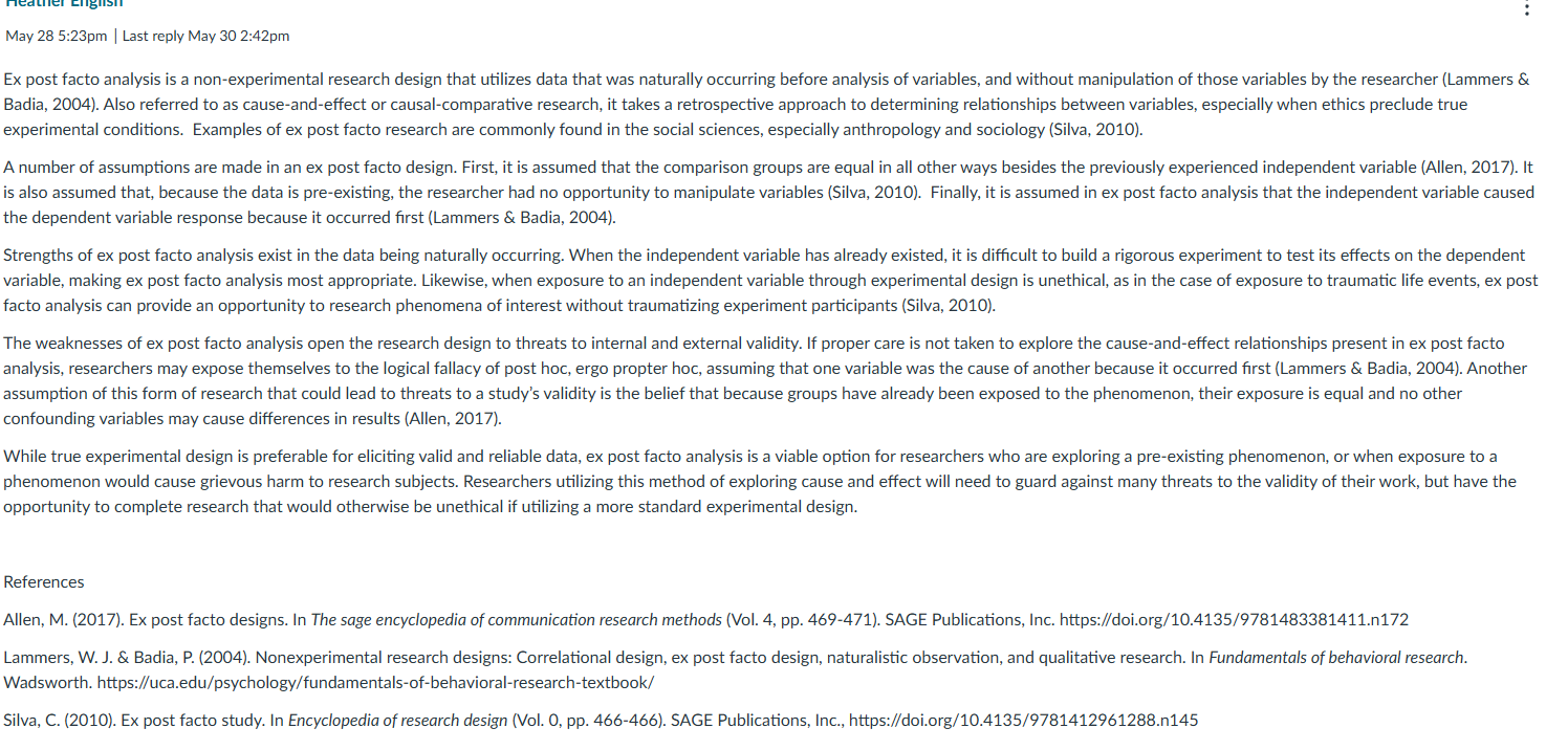 write a response to this discussion post, use