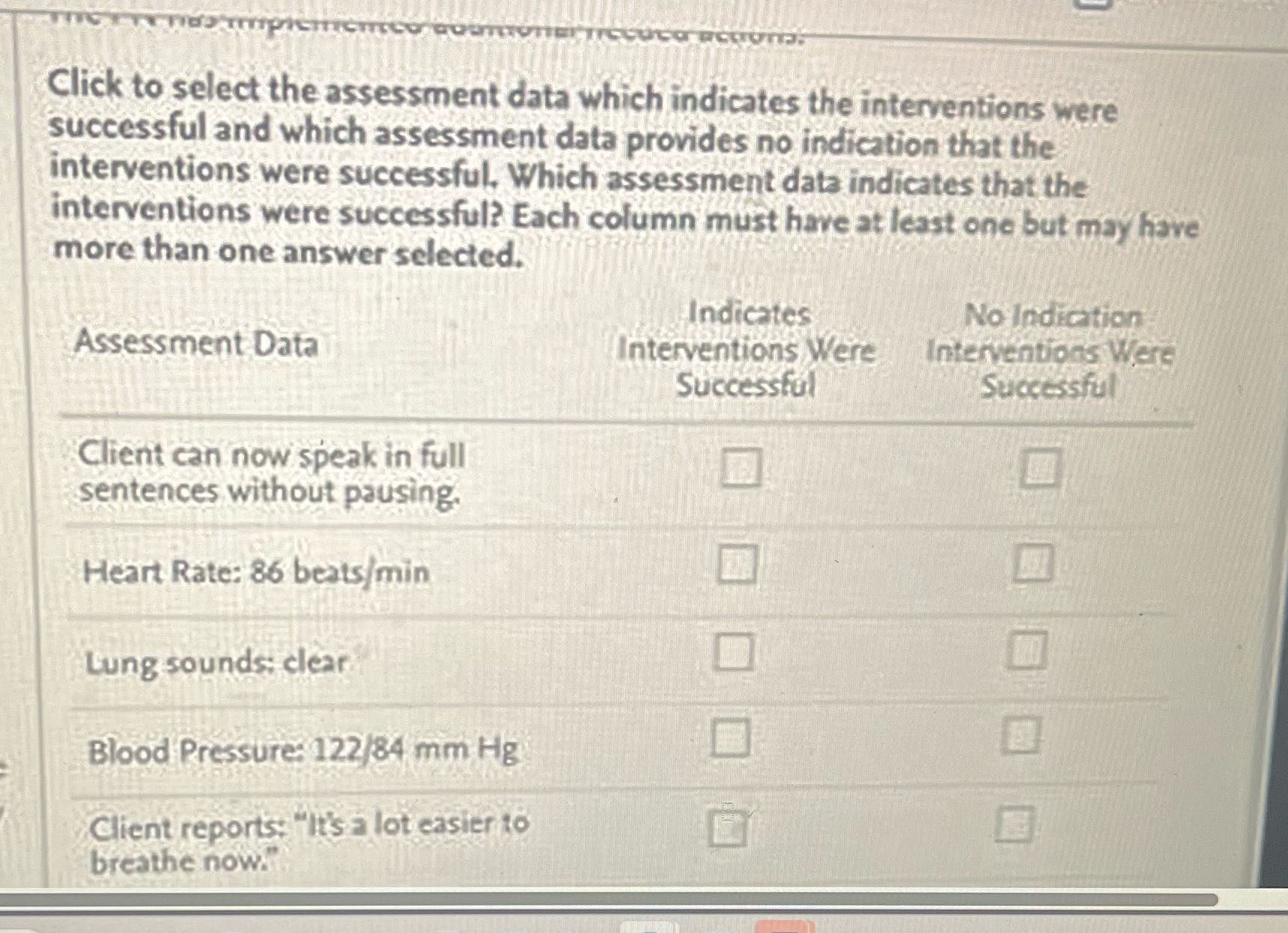 Click to select the assessment data which