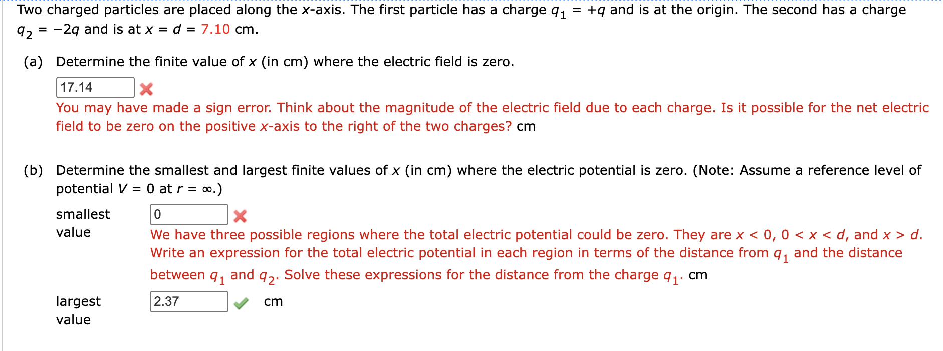 Two charged particles are placed along the