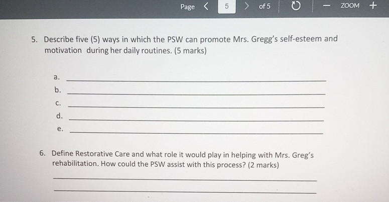 Page < 5 of 5 O - ZOOM + 5. Describe five (5)