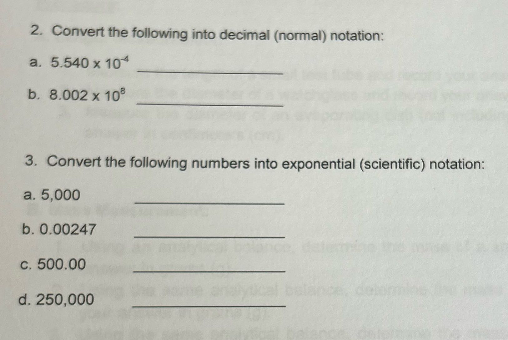 2. Convert the following into decimal (normal)
