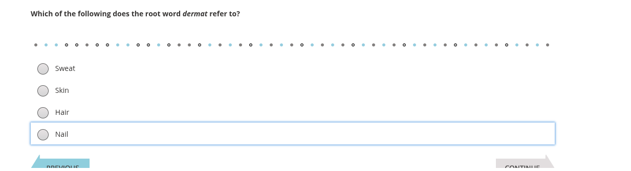 anser Which of the following does the root word