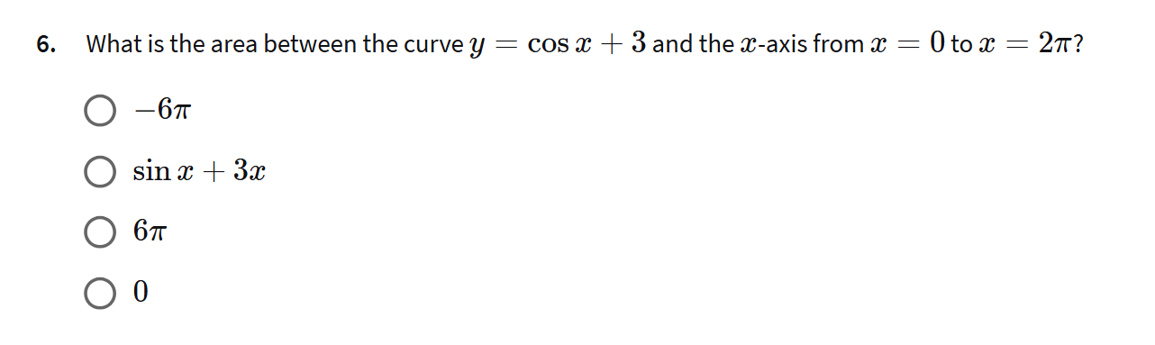 answer 6. What is the area between the curvey =