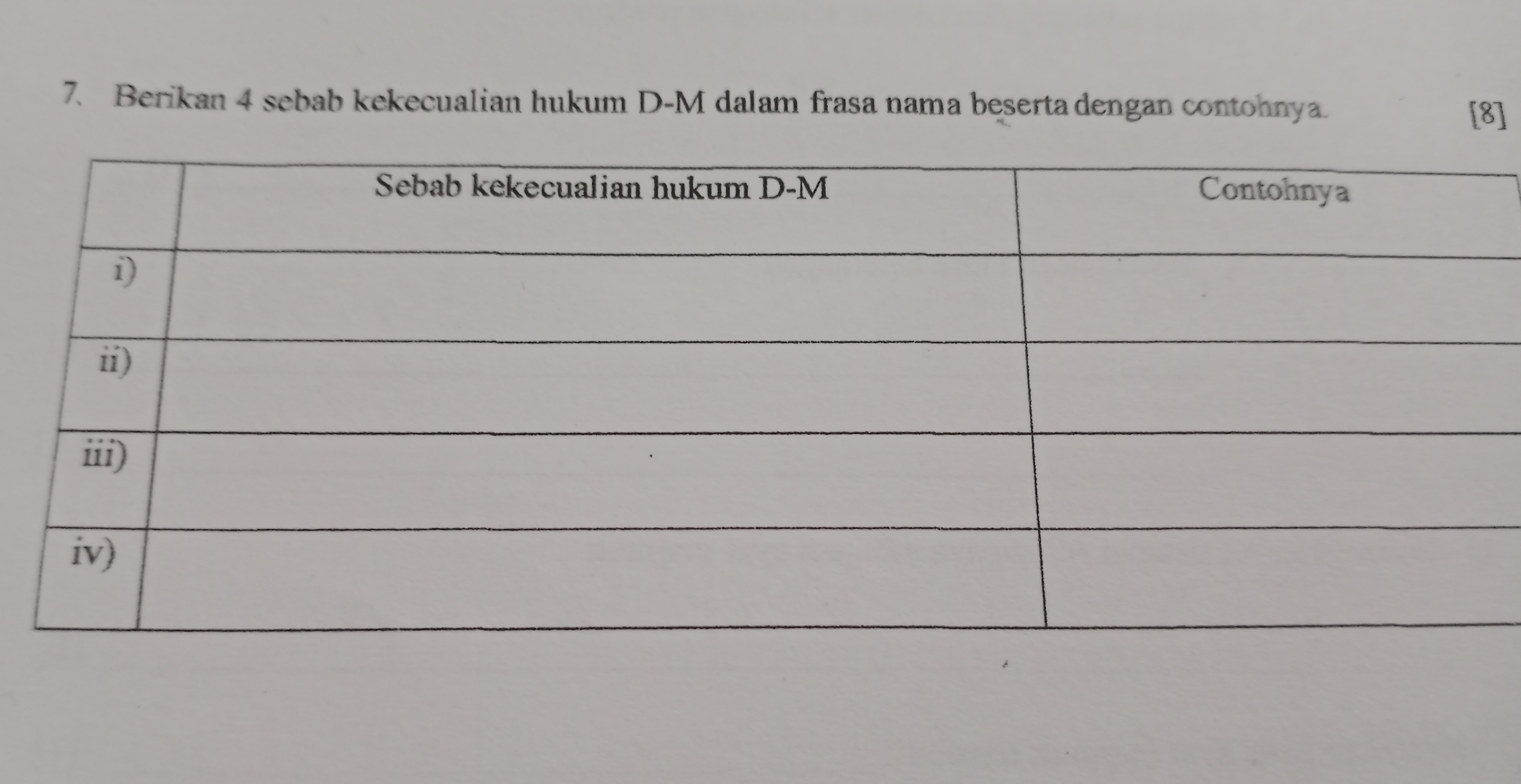 Berikan jawapan mengikut soalan dikehendaki 7.