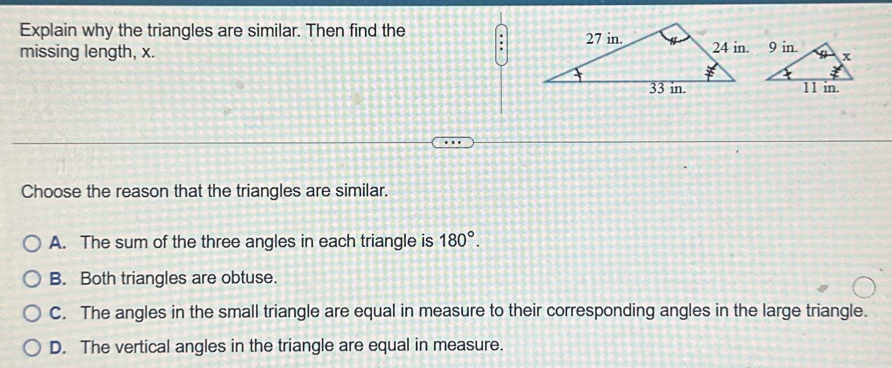 Answer the question Explain why the triangles are
