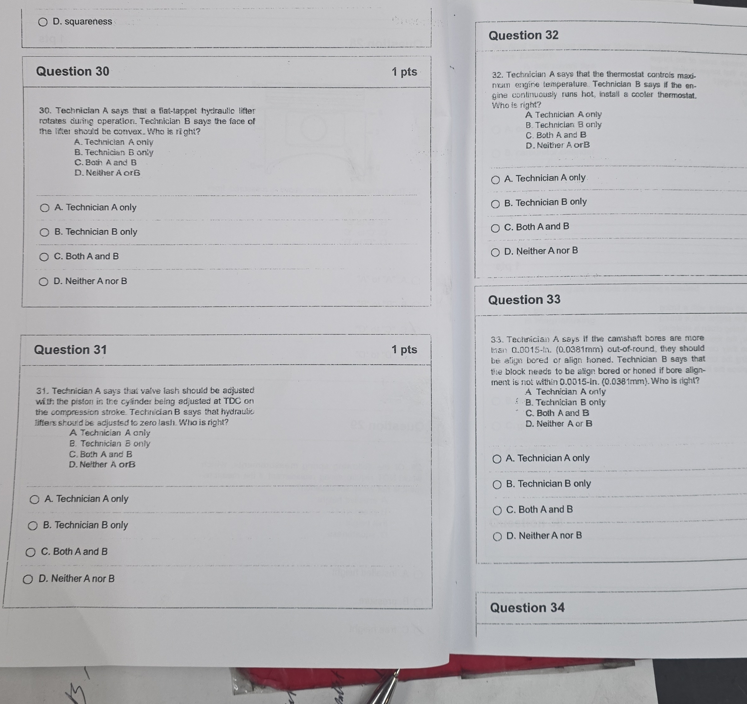 O D. squareness Question 32 Question 30 1 pts 32.