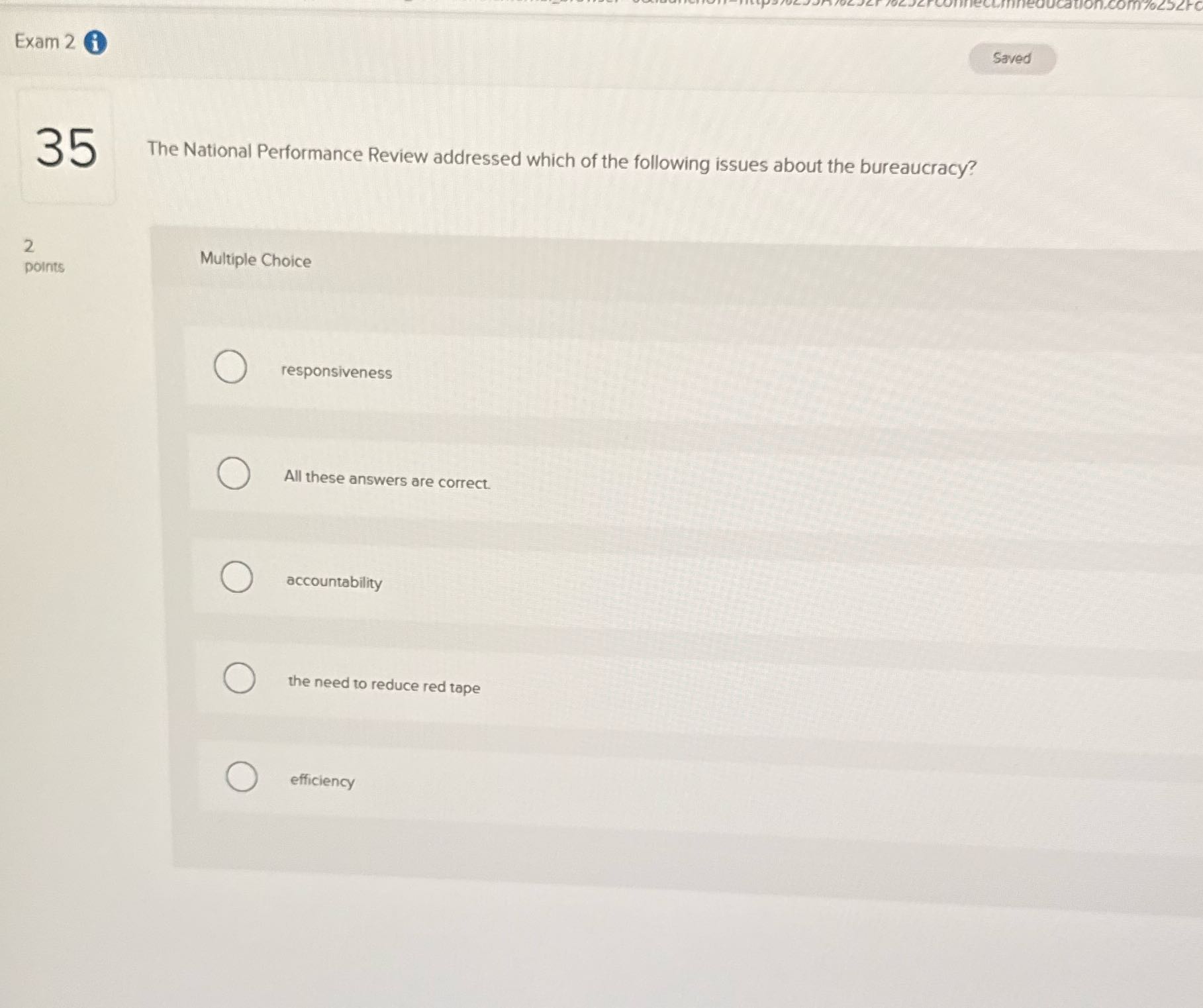 Exam 2 1 Saved 35 The National Performance Review