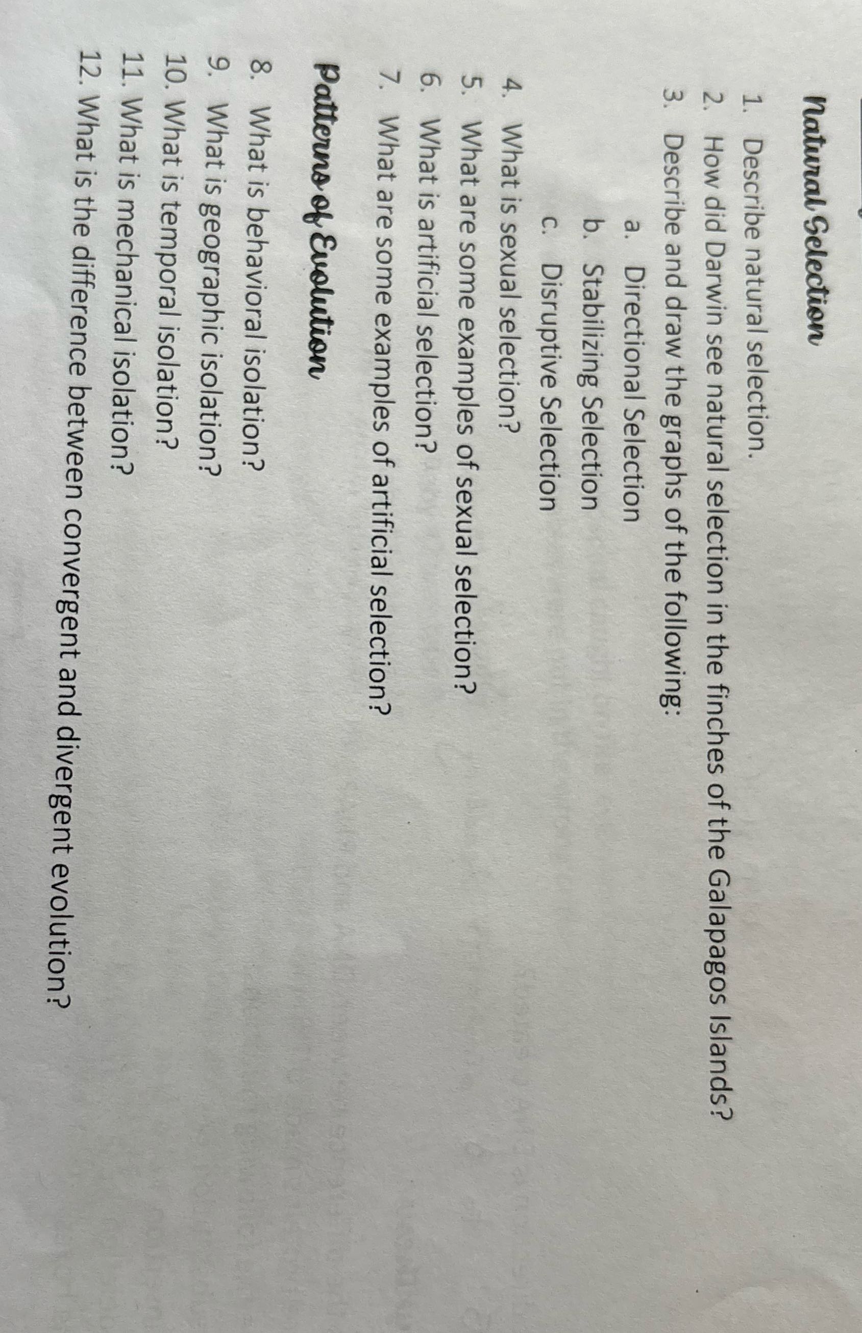 natural Selection 1. Describe natural selection.